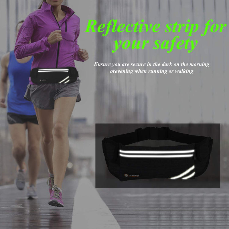 Slim Running Belt Fanny Packs for Women Men, Reflective Waist Pack Phone Holder for Walking Fitness Workout Exercise,Water Resistant Running Travel Belt Bag Jogging Pouch, Gym Accessories for Runner Black(Gift with A Running Water Bottle) - BeesActive Australia
