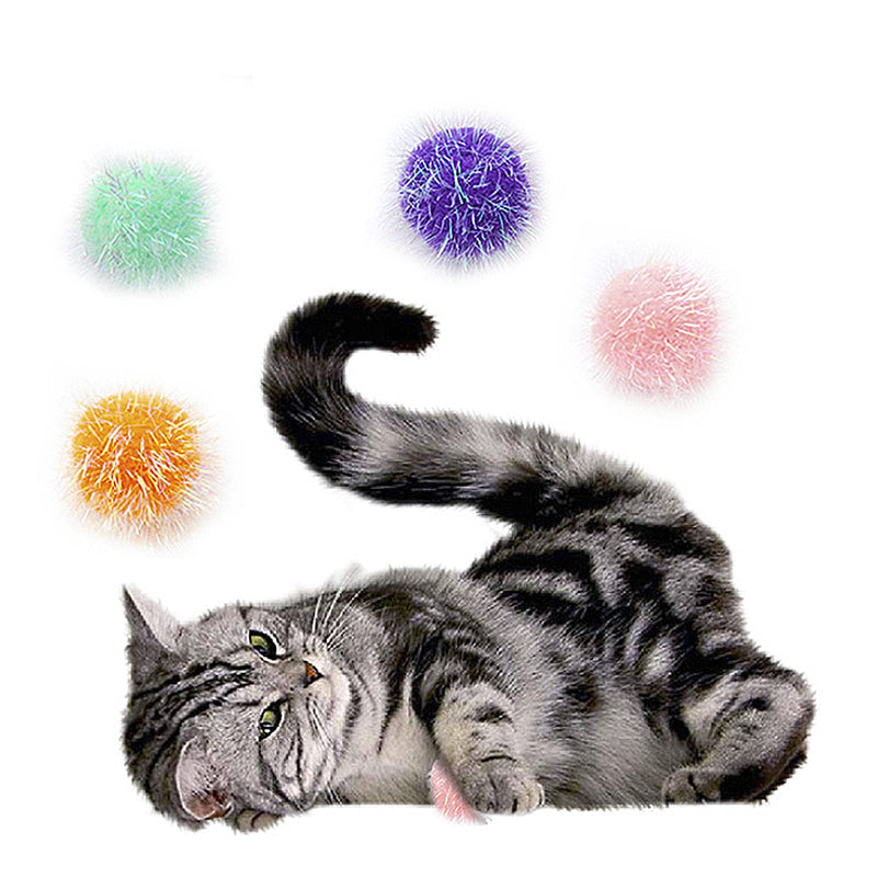Cat Ball Toy Cat Toy Pom Pom Sparkle Fuzzy Balls 2 Inches Interactive Cat Toy Assorted Color 12 Pack - BeesActive Australia