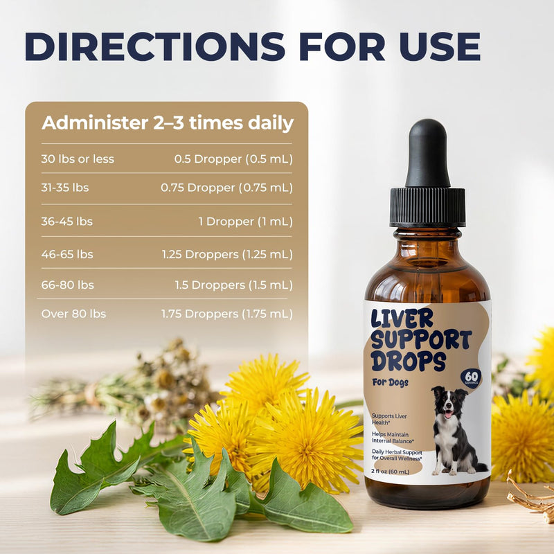Milk Thistle Liver Support for Dogs, Liquid Liver Supplement Drops, Supports Normal Liver Function & Metabolic Balance, Easy to Mix for Picky Eaters, 2 fl oz