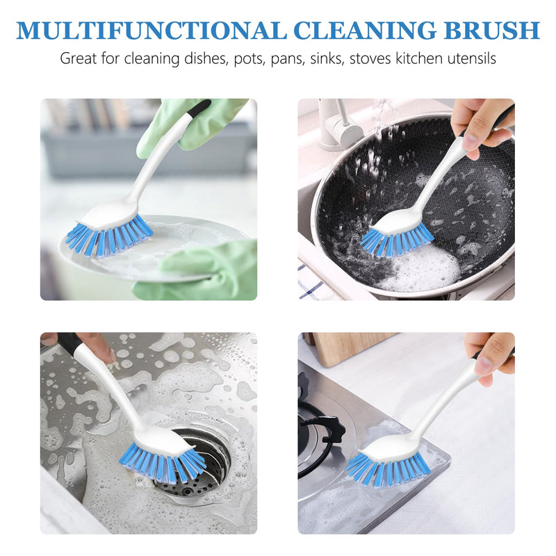 SetSail Dish Brush with Handle, 2 Pack Stiff Bristles Dish Scrubber with Built-in Scraper Dish Scrub Brushes for Cleaning Dishes, Pots and Pans, Kitchen Sink Black-blue - BeesActive Australia
