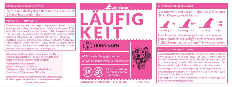 Heat Drops for Dogs I for the Dog in the Cycle I Seminous Pregnant I with Monk Pepper, Women's Coat, Raspberry Leaves, Valerian (150 g - Approx. 180 Pieces) 150g
