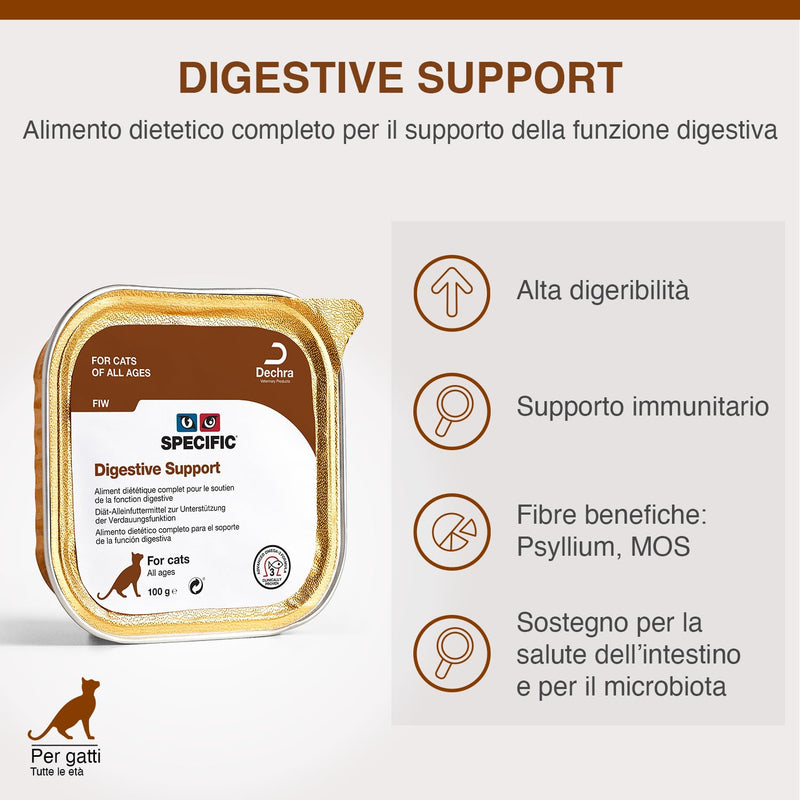 DECHRA Veterinary Products - SPECIFIC FIW Digestive Support - Wet Food for Cats - Improves Intestinal Flora - High Vitamin and Mineral Content - with Postbiotics - All Ages - 7 x 100 g