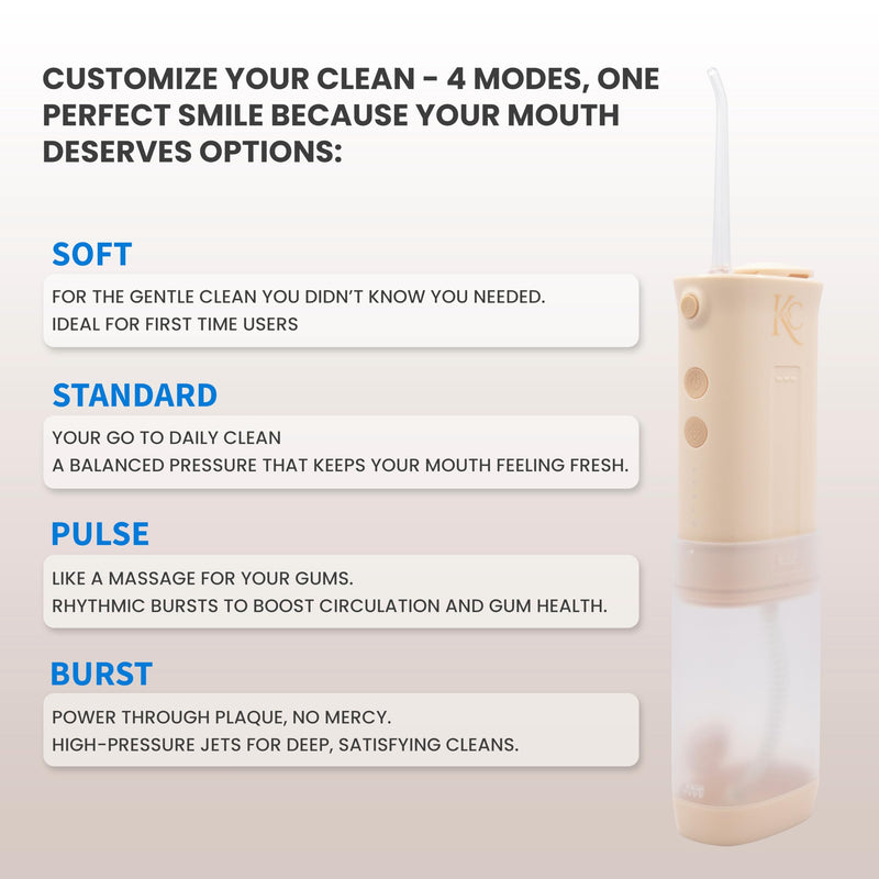 Portable Dental Water Flosser for Teeth, Gums, Braces, Travel-Friendly Oral Irrigator, Dentist Approved -95-Day Charge (Beige) Beige