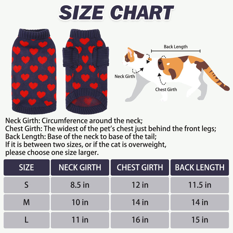 KOOLTAIL Cat Sweater Turtleneck- Soft Knit Cat Sweaters for Cats Only, Cat Christmas Sweater Red Heart Love Pattern Thick Warm Cold Weather Clothes for Small Medium Large Size Kitten Puppy Navy M - BeesActive Australia