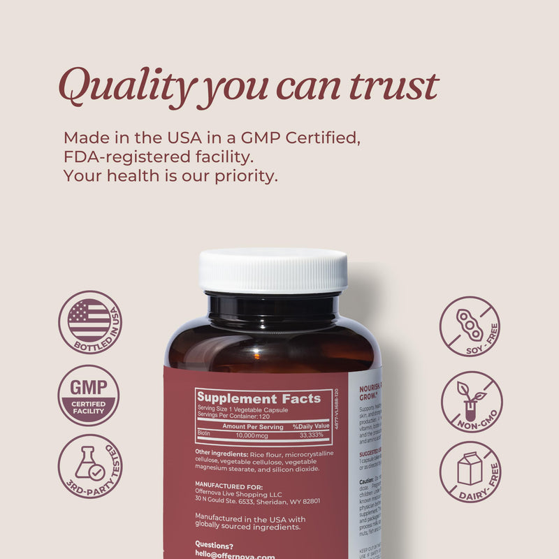 Offernova Biotin Ultra - Vitaminas para el Cabello con Biotina - Pastillas para Crecimiento del Pelo y Barba | Fortalece el Pelo Piel y Unas - 120 Tabletas