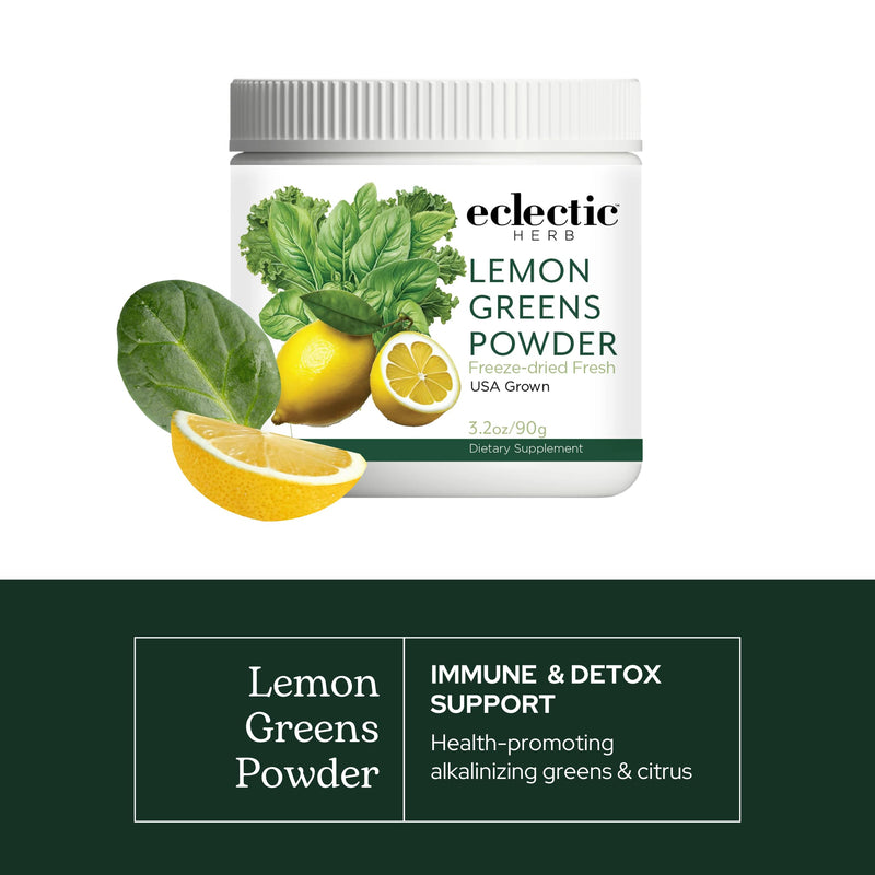 Eclectic Herb - Lemon Greens Powder Supplement | Immune + Detox Support | Nutritional Support, Vitamins + Minerals | Superfood Powder + Daily Greens Drink Mix | Non-GMO, Vegan (3.2 oz | 90 g)
