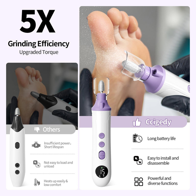 Professional Manicure Pedicure Kit, Cordless Electric Nail File with LCD & Lamp, Rechargeable Toenail Grinder for Thick Toenails, Portable Nail Dremel Tools for Women & Men Baby Pets White Purple - BeesActive Australia