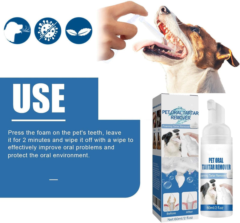 Pet Dental Tartar Remover,Dogs Teeth Oral Care Cleaning Spray, Foaming Oral Cleaner for Pet Cats and Dogs， Support Clean & Teeth and Aid in Daily Oral Use（2pcs