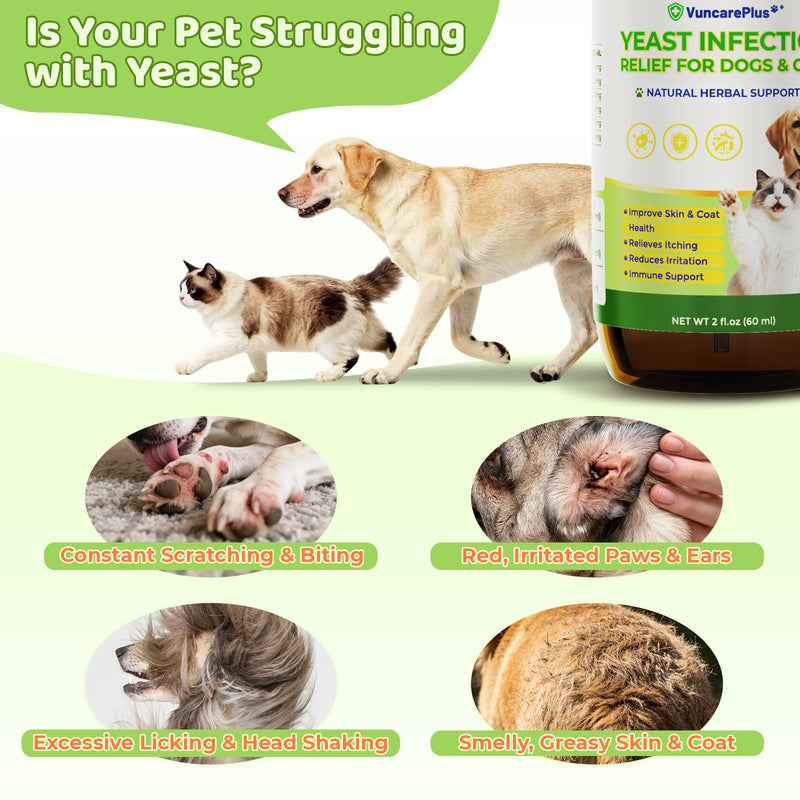 Natural Yeast Relief Drops for Dogs & Cats – 2 fl oz Herbal Ear & Skin Support for Itching, Paw Licking, Hot Spots & Odor Control – Apple Cider Vinegar & Goldenseal – Chicken Flavor Liquid Drops