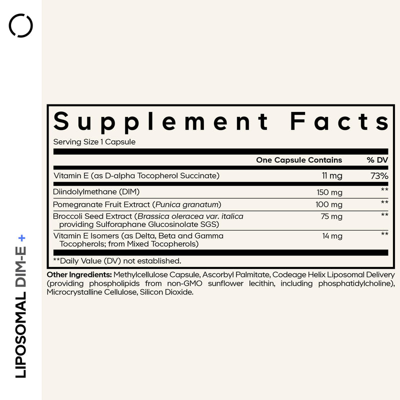 Codeage Liposomal DIM Supplement - 4 Months Supply of DIM Vitamins and SGS, Pomegranate, Broccoli, Vitamin E Isomers Tocopherols Alpha Beta Gamma Delta - Liposomal Formula - Gluten-Free - 120 Capsules
