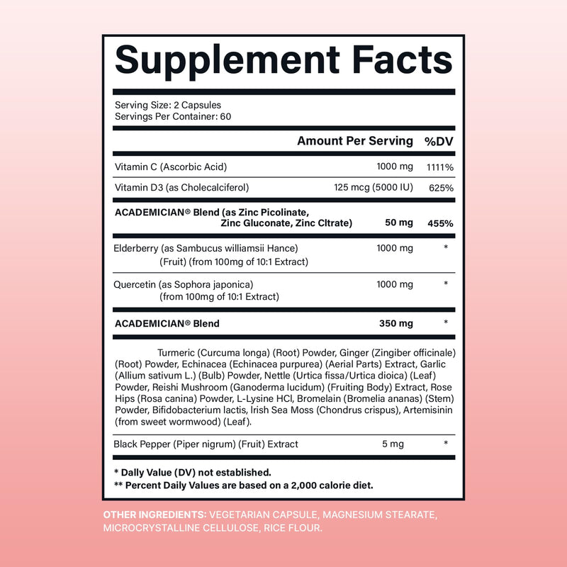 Elderberry Capsules with Zinc Vitamin C Capsules Vitamin D Elderberry Supplement - 120 Count