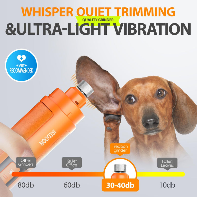 Dog Nail Grinder Upgraded - Professional 3-Speed Super Quiet and Low Vibration Electric Pet Nail Grinder with 4 LED Lights - Painless Paws Grooming & Smoothing for Small to Large Dogs (Orange) Orange