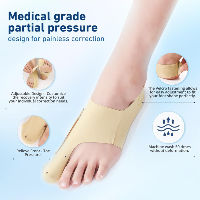 2 Pcs Bunion Corrector & Adjustable Toe Spacer for Women & Men-Big Toe Support with Side & Heel Straps, Hallux Valgus Pain Relief, Comfortable for Day & Night. (2, Beige, M) 1 - BeesActive Australia