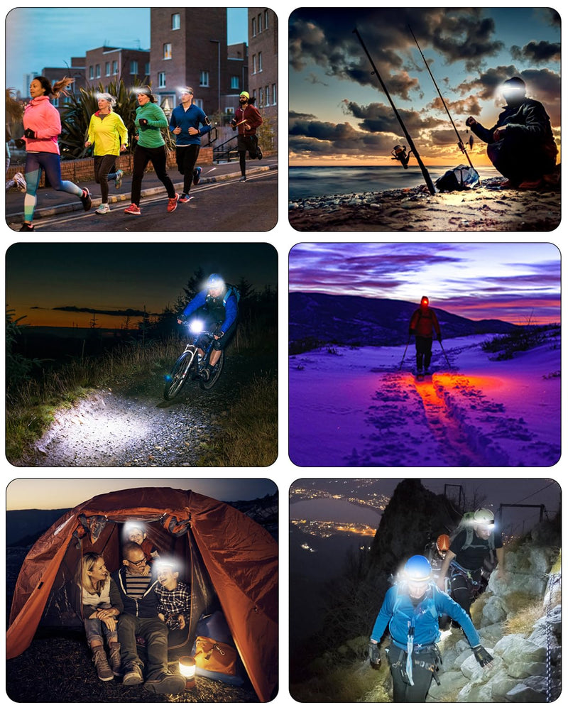 Headlamp Rechargeable 3 Pack, 230° Wide Beam Running Head Lamp Hands Free for Adults, Head Lights for Forehead, Head Flashlight with Hard Hat Clips for Runners, Hunting, Hiking, Camping