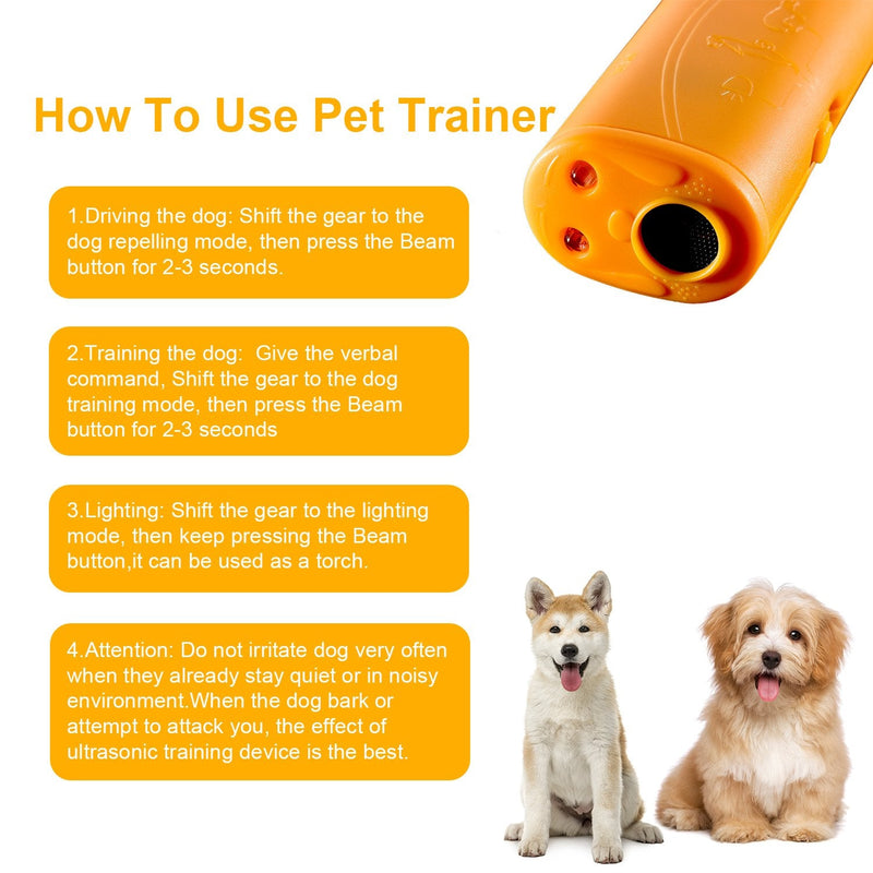 Frienda LED Ultrasonic Dog Trainer Device 3 in 1 Stop Barking Stop Bark Handheld Dog Training Device (Yellow) - BeesActive Australia