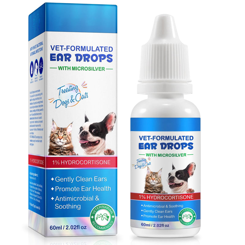 Dog Ear Infection Treatment, Dog Ear Cleaner, Cat & Dog Ear Infection Treatment Drops, Soothes Itchy & Wax Build Up, Ear Odor, Stop Head Shaking 2.02 fl oz