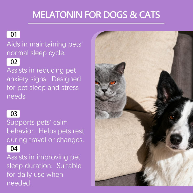 Melatonin for Dogs,Cats Soothing Liquid Sleep Support,Relaxation Aid,Natural Calming Drops for Separation,Thunder & Travel,Bacon Flavour (60ML) 60ML