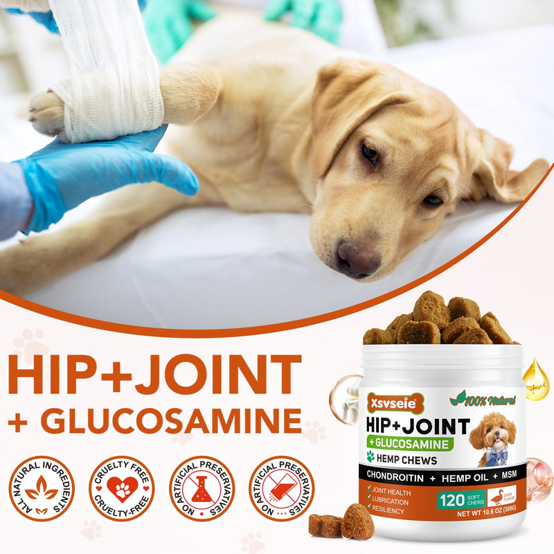 Joint Supplements for Dogs, Dog Joint Supplements for Senior Dogs, Hip and Joint Supplement for Dogs, 120 Soft Chews with Glucosamine, Chondroitin & MSM, Mobility & Cartilage Care, Adult, Duck Flavour