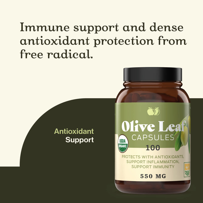 Complete Natural Products Organic Olive Leaf Capsules - 550mg, 100 Count, 1100mg per Serving 100 Count (Pack of 1)