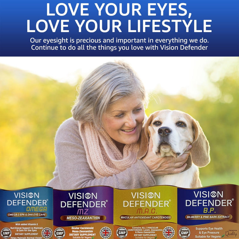 Vision Defender BP - Bilberry & Pine Bark Eye Supplement, 60 Vegan Capsules | Eye Pressure & Eye Health Support, Anthocyanin & Procyanidin Antioxidants, 1-2 a Day, 1-2 Month Supply, Gluten & Lactose Free