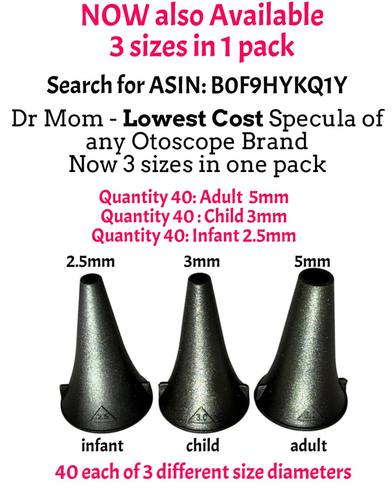 120 Large 5mm Diameter Specula for 4th and 5th Generation Doctor Mom Otoscope Perfect for Adults & Older Children Important- NOT for Dr Mom 3rd Gen and Original otoscopes. - BeesActive Australia