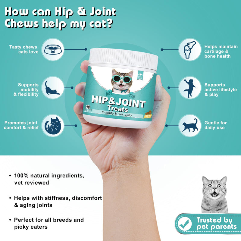 Bailey & Buddies Hip and Joint Supplement for Cats, 90 Soft Chews with Glucosamine, Chondroitin, MSM and Green-Lipped Mussel, Joint Support for Senior Cats and All Breeds - Salmon Flavor