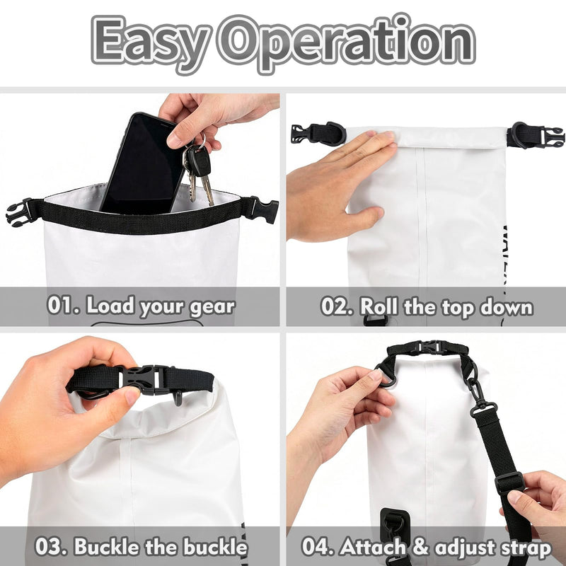 Waterproof Dry Bag 2L, IPX8 Roll Top Waterproof Belt Bag with Clear Phone Window, Phone Pouch Water Protector, Boat & Kayak Accessories, Essentials for Cruise Camp Swim Beach Fish Travel (White) White dry bag 2L - BeesActive Australia