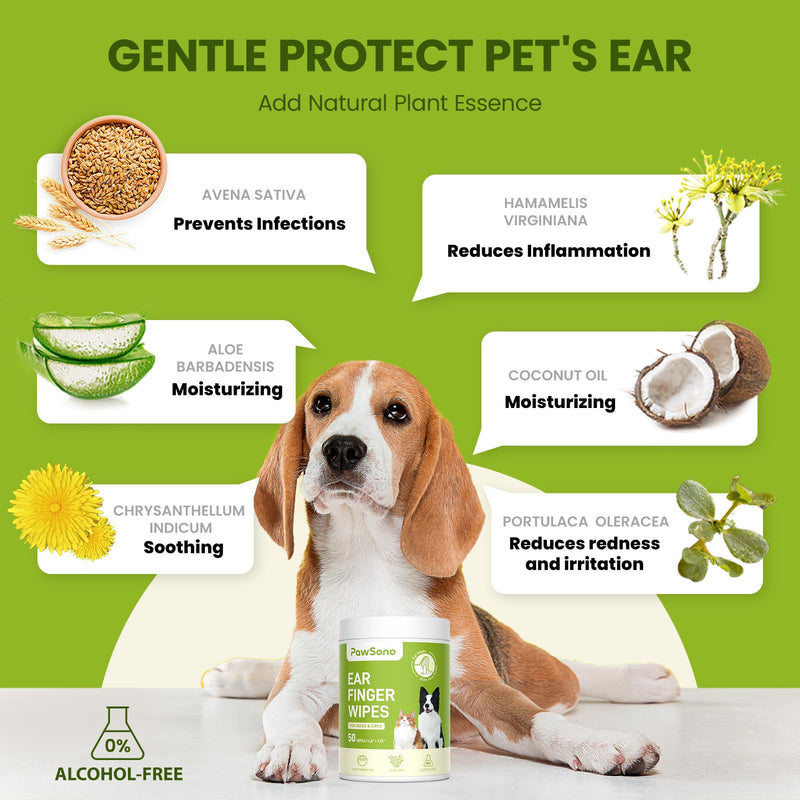 Ear Finger Wipes for Dogs & Cats, Thicker Dog Ear Cat Ear Wipes, Natural Relief Cat Ear Cleaner Dog, Effectively Remove Ear Wax for Dog Kitten Rabbit, Fresh Aloe Scent Deodorizing, 50 Count - BeesActive Australia