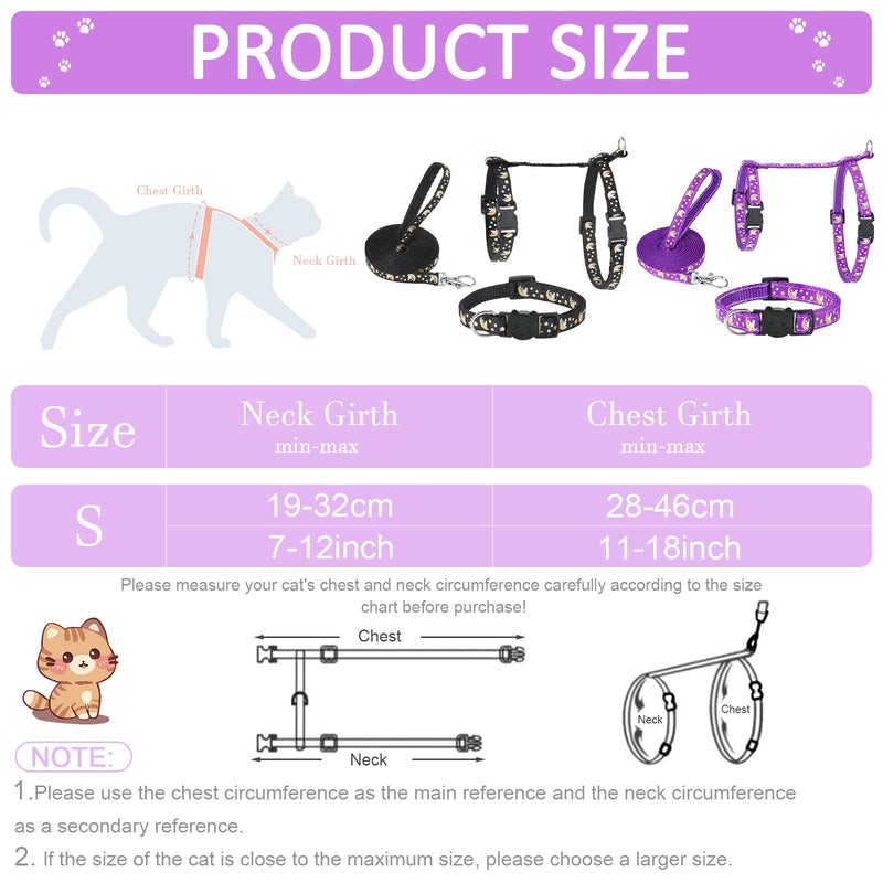Pack of 2 cat harnesses with leash collar set, adjustable nylon harnesses cat leash with adjustable reflective strips for small cats, puppies, outdoor garden, walking, training, playing - BeesActive Australia
