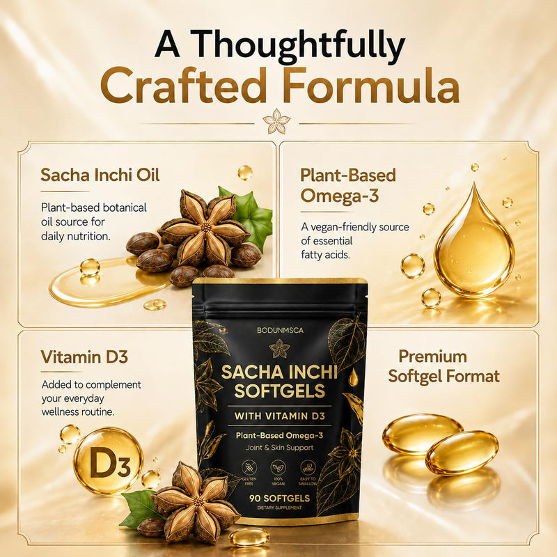 Athera Sacha Inchi Oil Capsules, with Vitamin D3, Plant-Based Omega-3 Softgels for Skin, Joint & Daily Wellness Support, Vegan, Gluten-Free, Easy to Swallow, 90 Count 1 2