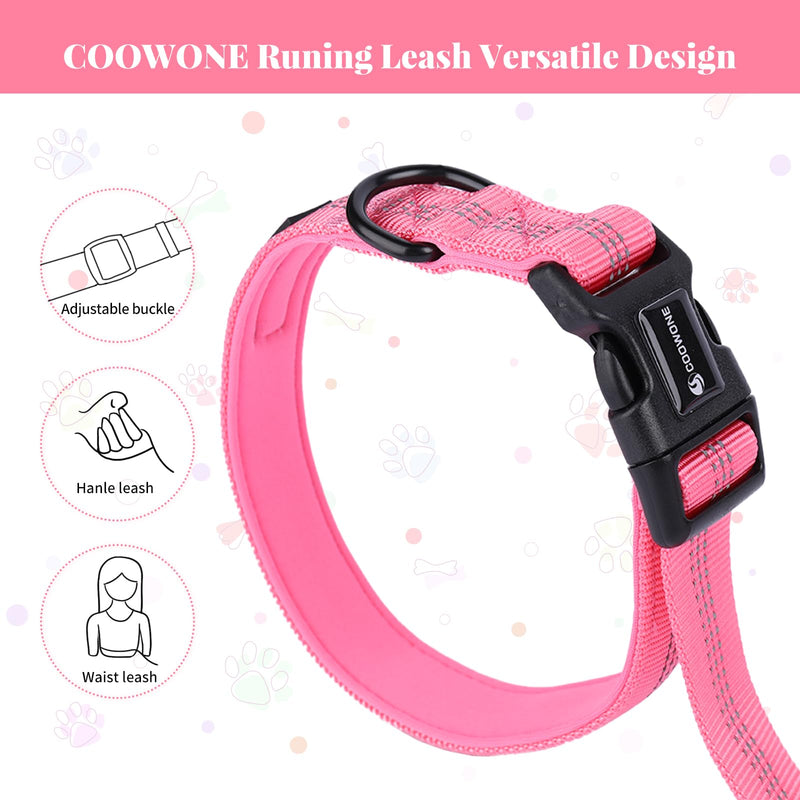 Hands Free Dog Leash Heavy Duty, Multifunctional Adjustable Hands Free Dog Leash Durable Reflective Stitches Hands Free Leash with Car Safety Buckle Waist Leash for Dog Walking Running Hiking 5-7FT Pink - BeesActive Australia