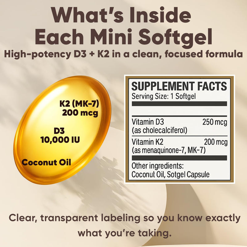 Real Good Essentials Vitamin D3 K2, Essentials D3+K2 (MK7) Coconut Oil 300 Softgels, with Vitamins D & K (1)