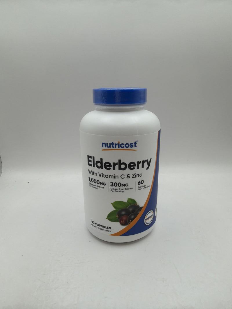Nutricost Elderberry & Ginger Root Extract with Vitamin C, Zinc & Vitamin D 180 Capsules for 60 Servings Per Bottle - Vegetarian-Friendly Supplement, GMO-Free, Gluten-Free