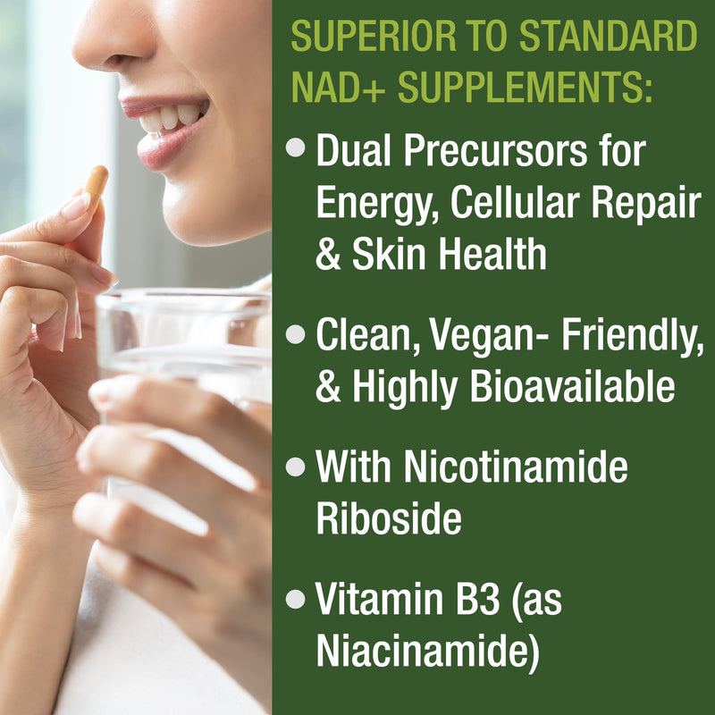 Peak Performance Nicotinamide Riboside NR Supplement Capsule | NMN Alternative NAD Supplement + Niacinamide for NAD+ Levels As We Age. 3rd Party Tested, Non-GMO, Vegan for Women and Men
