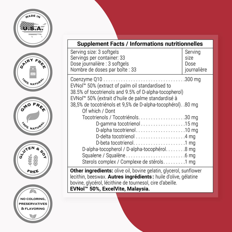 Supersmart - Coenzyme Q10 + Tocotrienols 300mg per Day (Patented & Bioavailable) - CoQ10 Supplement with Tocotrienols - Palm Oil Extract | Non-GMO & Gluten Free - 100 Softgels