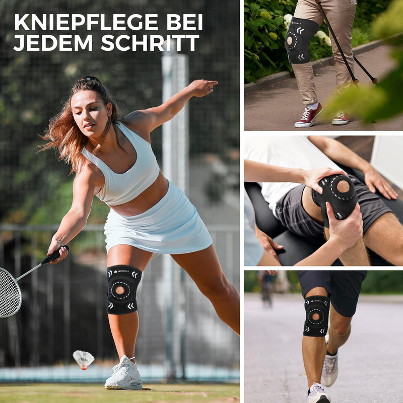 Adjustable Knee Support Brace for Women Men, Adjustable Compression Knee Patellar Pad Tendon Support Sleeve Brace - Arthritis Pain, Injury Recovery, Running, Workout, Neoprene Knee Brace with Stabilizers and Open Patella, Black