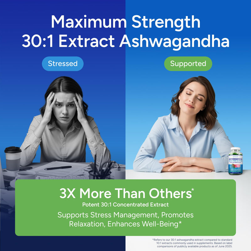 Sugar-Free Ashwagandha Gummies for Stress, Sleep & Mood Support - High-Potency 30:1 Ashwagandha Supplement Extract - Vegan Adaptogen Supplement for Women & Men, Natural Flavor, Plant-Based, 90 Gummies Natural Strawberry Flavor 90 Count (Pack of 1) - BeesActive Australia