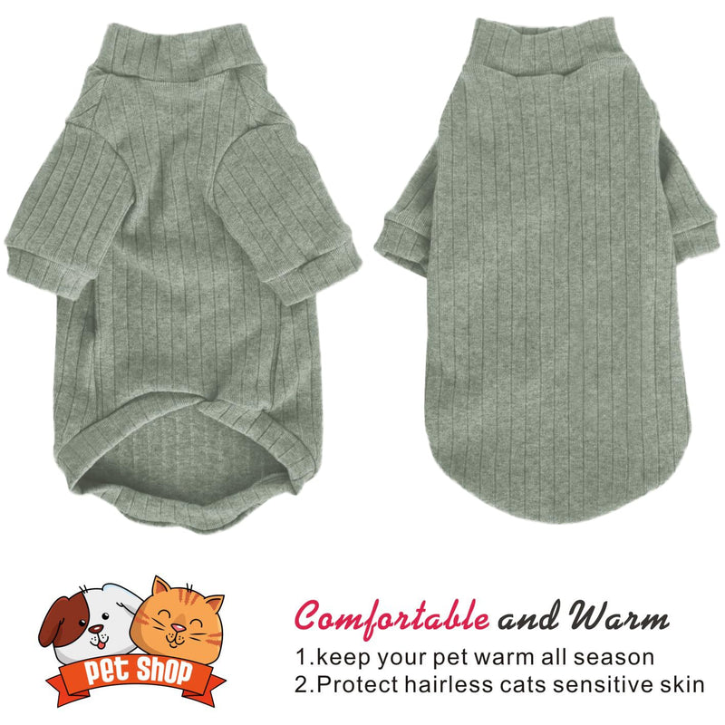 Idepet Sphynx Hairless Cats Sweater Shirt Kitten Soft Puppy Clothes Pullover Cute Cat Pajamas Jumpsuit Cotton Apparel Pet Winter Turtleneck for Cats and Teacup Chihuahua Small Dogs(Green,S) Green Gray - BeesActive Australia
