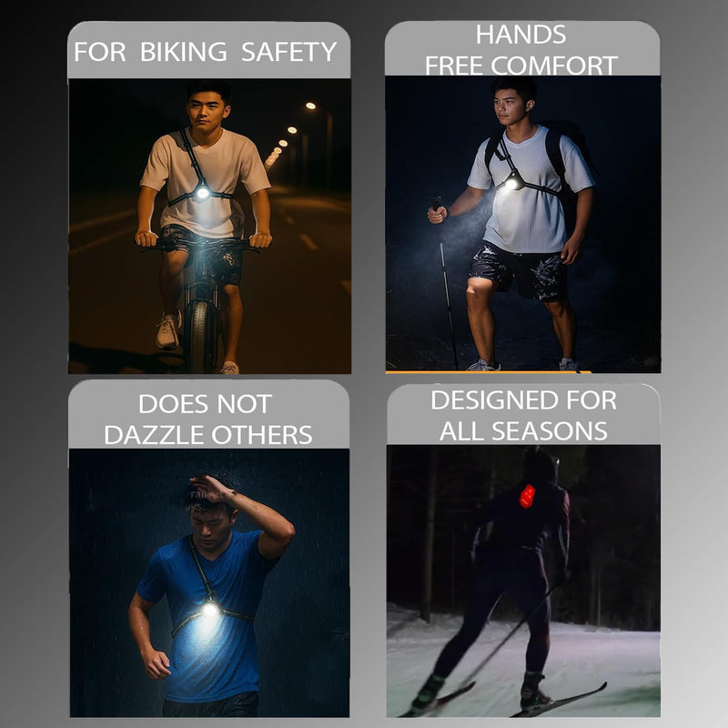 Light Up Running Vest for Runners, USB Rechargeable 6-LED Night Safety Gear with 90° Adjustable Beam, Reflective Running Lights for Jogging, Dog Walking, Men Women Kids (Waterproof)
