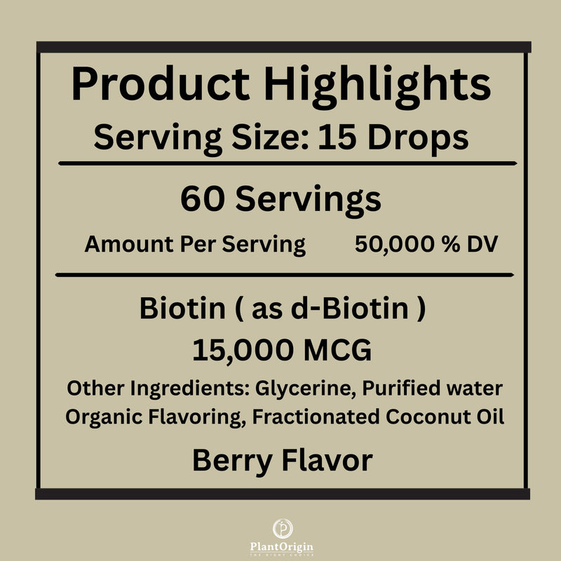 Liquid Biotin 15,000 MCG – Hair Growth, Skin & Nails Support for Women & Men | High Absorption Vitamin B7 Drops | Vegan, Kosher, Sugar-Free, No Alcohol | 60 Servings