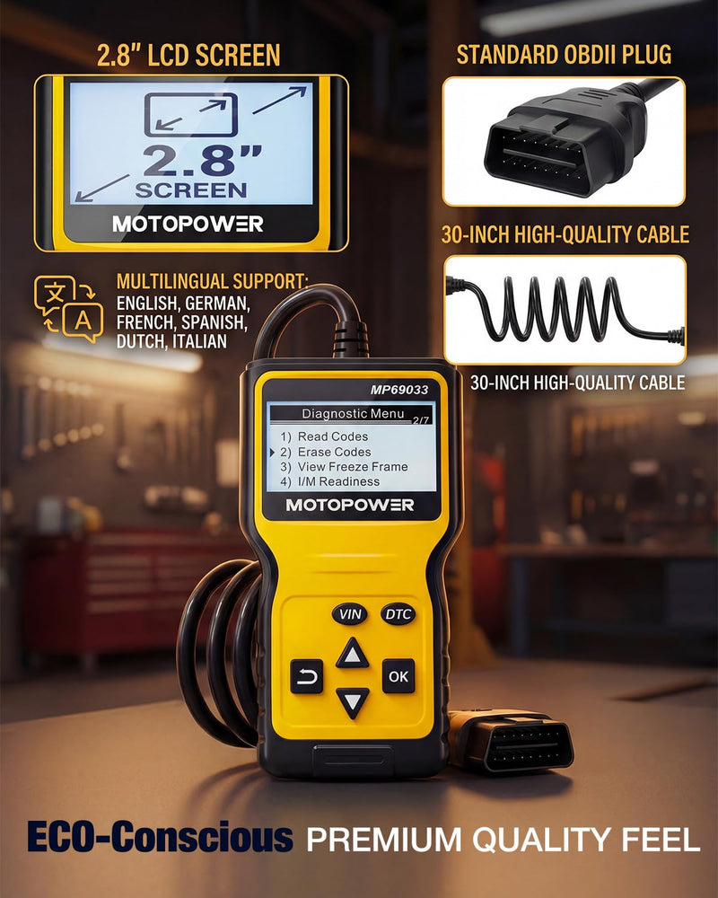 MOTOPOWER MP69033 Car OBD2 Scanner Code Reader Engine Fault Scanner CAN Diagnostic Scan Tool for All OBD II Protocol Cars Since 1996, Yellow - BeesActive Australia