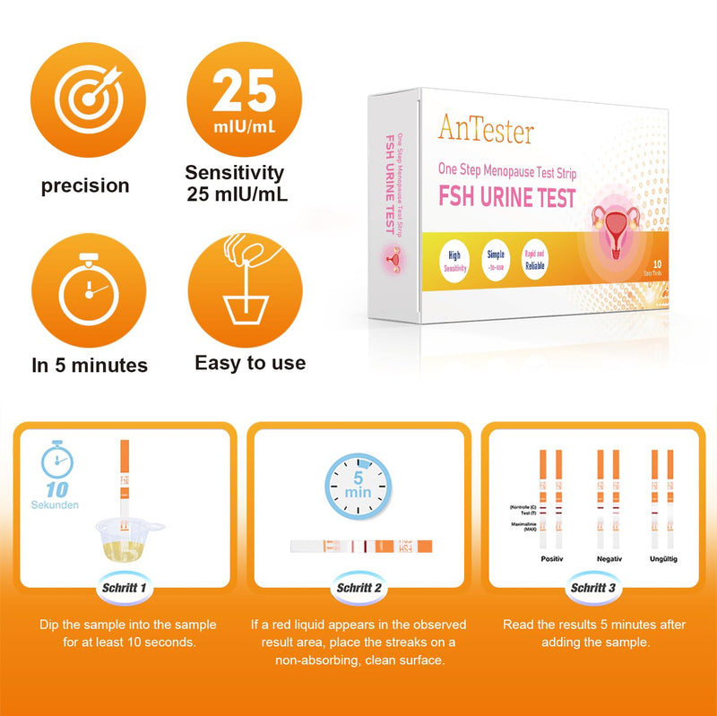 FSH Menopause Test Strips, 10 Test Pack, Menopause Testing Kit, Home Urine FSH Test at Home, Perimenopause Test Hormone Balance for Women
