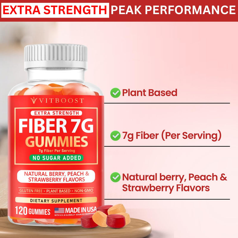 Fiber Gummies for Adults 7g - Digestive Health & Regularity - 120 Count | Sugar Free Fiber Supplement for Women and Men - Pectin-Based (No Gelatin), Non-GMO, Vegan, Made in USA 120 Count (Pack of 1)