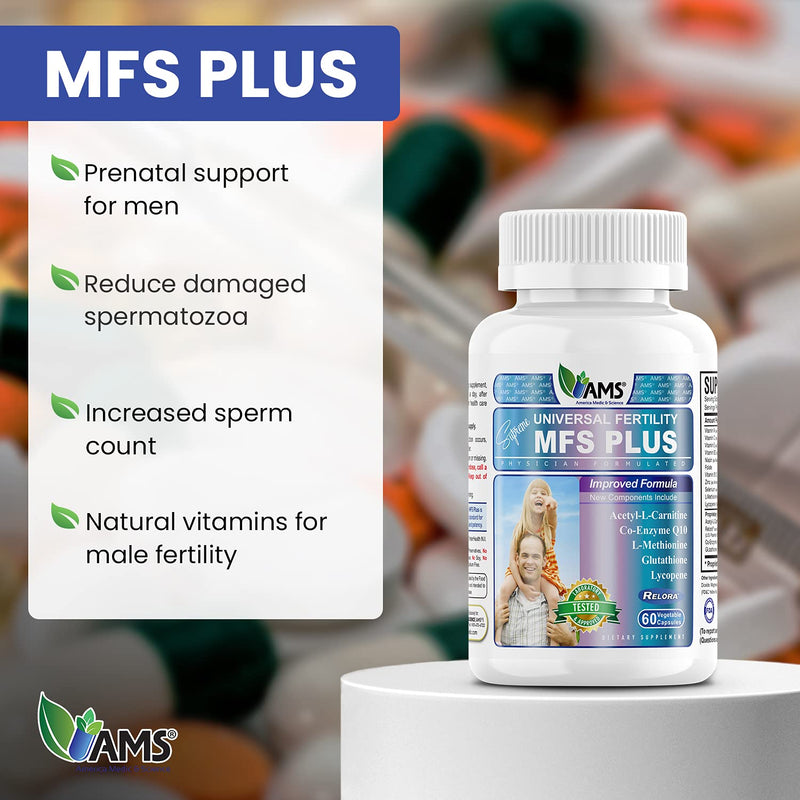 America Medic & Science MFS Plus Fertility Supplements for Men (60 Capsules) Sperm Count Booster, Supports Motility | Natural Preconception Vitamins, Reproductive Aid, with Zinc, CoQ10 60