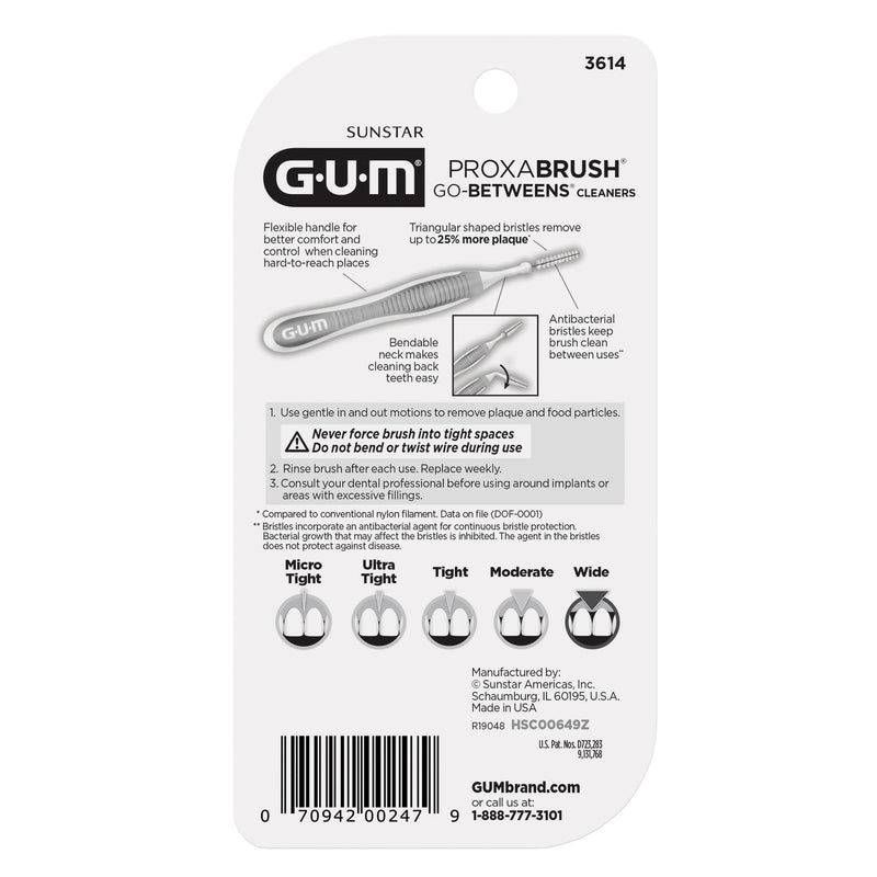 GUM Proxabrush Go-Betweens - Wide - Interdental Brushes - Soft Bristled Dental Picks for Plaque Removal Health - Safe for Braces & Dental Devices, 10 Count (Pack of 6) Blue 10 Count (Pack of 6)
