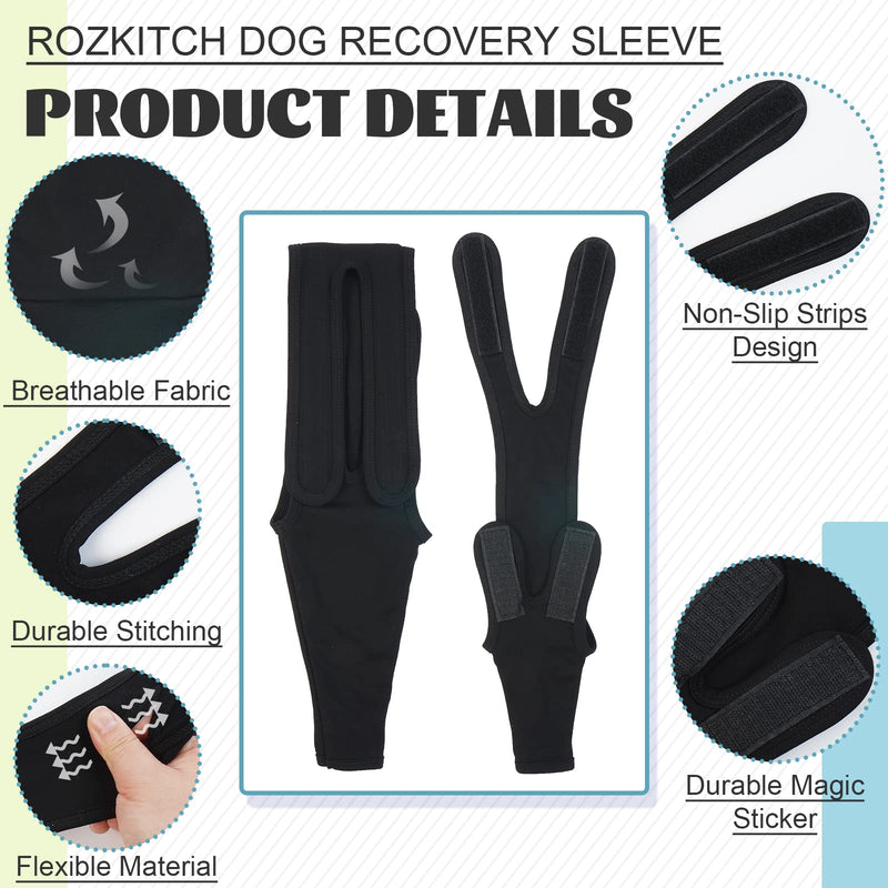 ROZKITCH Dog Recovery Sleeve Front Leg Right Left, Pet Prevent Licking Wound Elbow Knee Protector, Dog Recovery Suit Cone Collar Alternative for Sprain ACL CCL Arthritis Joint Care Black M M(Chest Girth:17.7"-24")