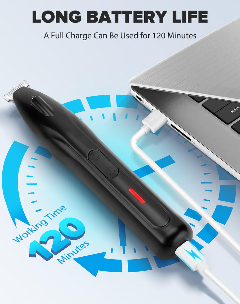 Dog Paw Trimmer, 2 Speed Low Noise Dog Clippers for Grooming, Cordless Rechargeable Dog Hair Trimmer with LED Light, Widen Blade Cat Pet Hair Shaver for Paws, Eyes, Ears, Face, Rump (Black) Black - BeesActive Australia