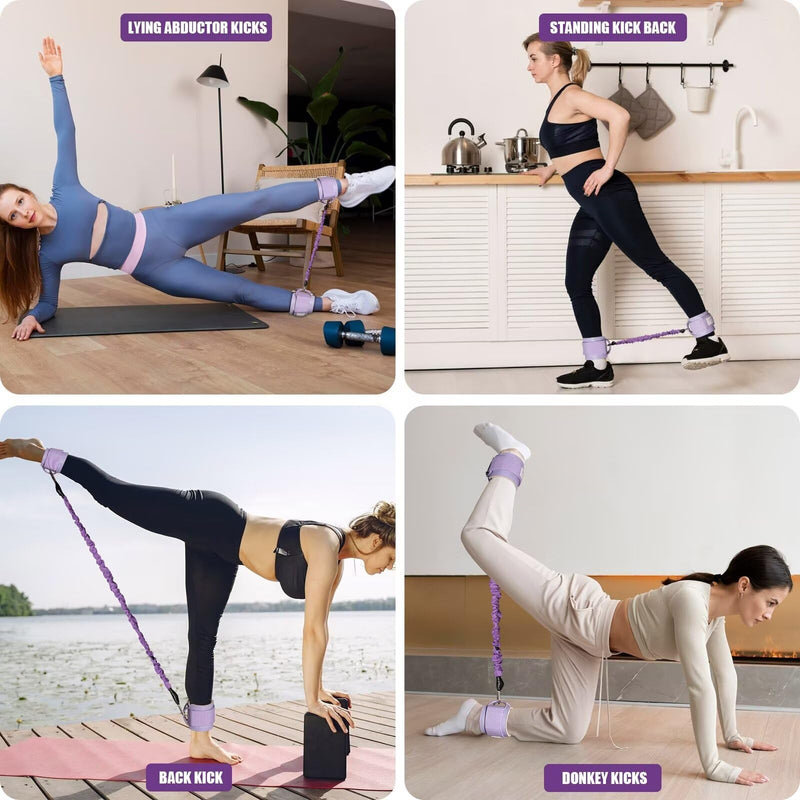 Ankle Resistance Bands with Cuffs, Ankle Weights for Leg Butt, Ankle Resistance Band for Kickbacks Hip Fitness Training, Glutes Workout Equipment 【Entry Level】-10-30LB-A SET-PURPLE