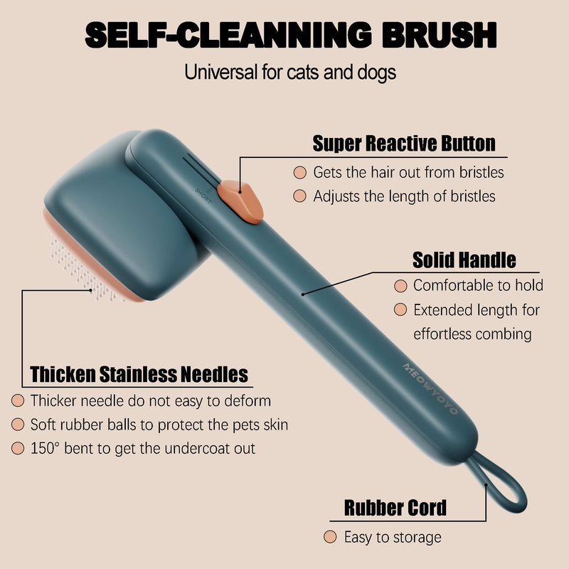 Dog Brush Cat Brush,Dog Brush for Shedding,Cat Brush With Release Button,Deshedding Dog Brush With Skin-friendly Soft Bristles 2 Level to Adjust for Long Short Haired Dogs Cats (Cyan) Cyan - BeesActive Australia