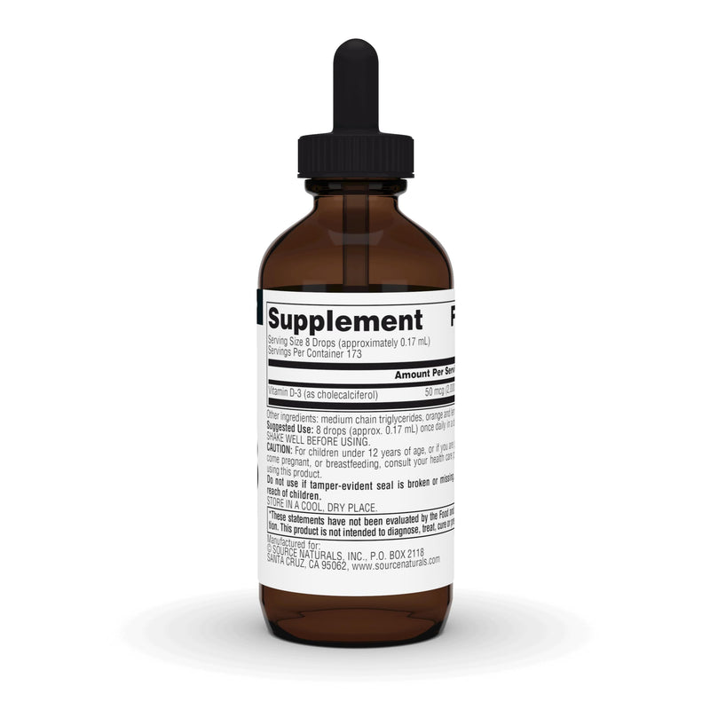 Source Naturals, Vitamin D-3 Liquid Drops 2000 IU - 1 Fluid oz. | Bioactive Form For Bone And Immune Health* 1 Fl Oz (Pack of 1)